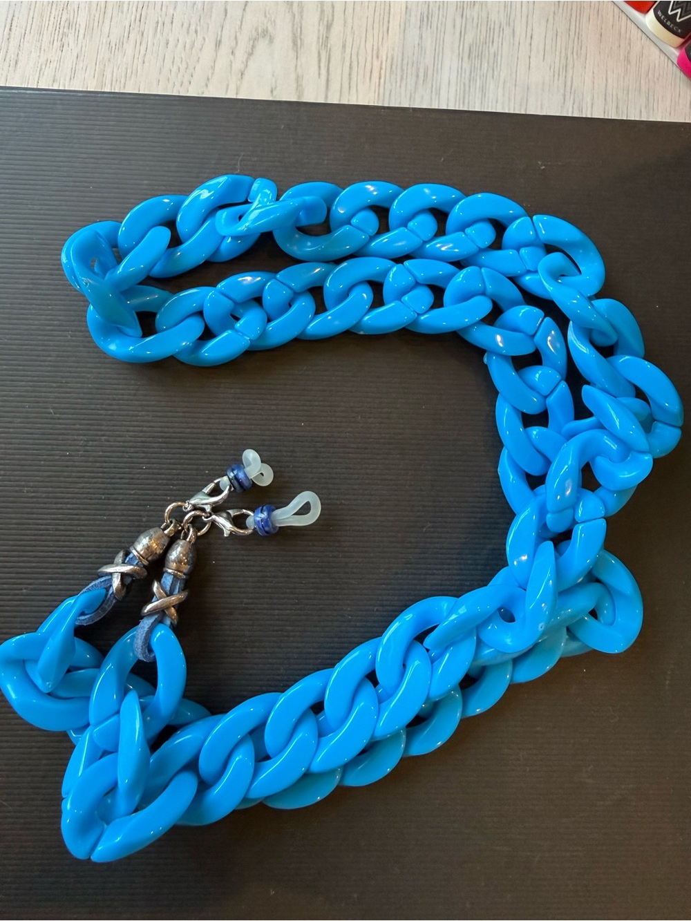 Chunky Cobalt Blue Acrylic Sunglasses Eyeglass Chain Statement Accessory